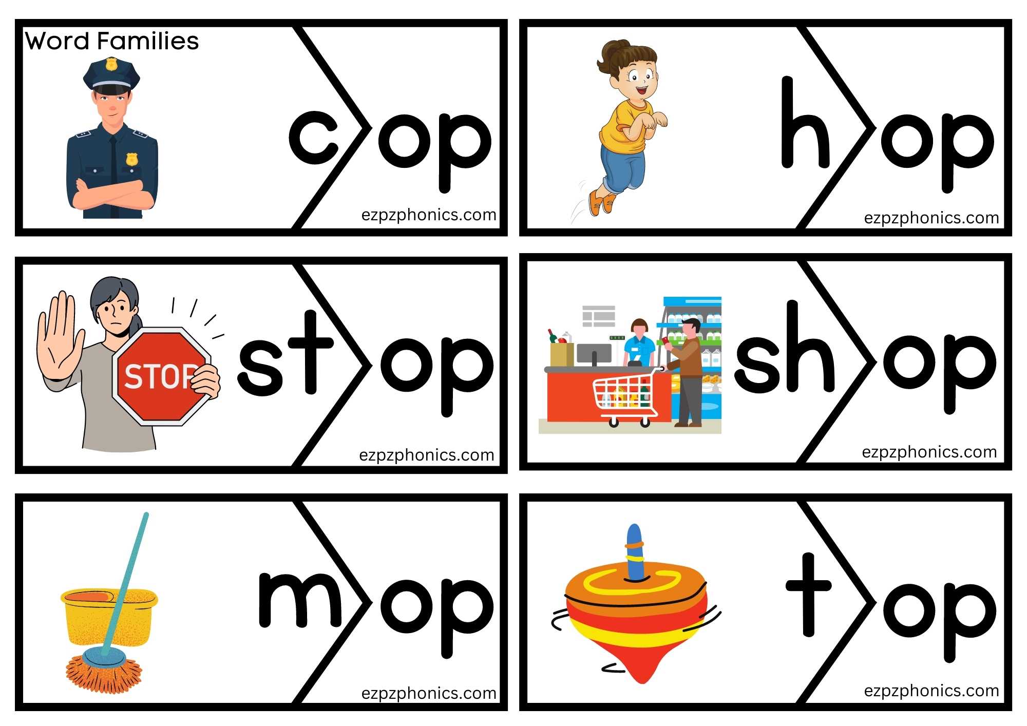 Word Family op Puzzle match game Phonics Activity